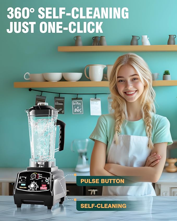 WantJoin Professional Blender, ETL listed 68oz Commercial Blender for kitchen Max 1800W High Power Home and Commercial with Timer, Smoothie Maker 2200ml for Crushing Ice, Frozen Dessert, Soup,fish