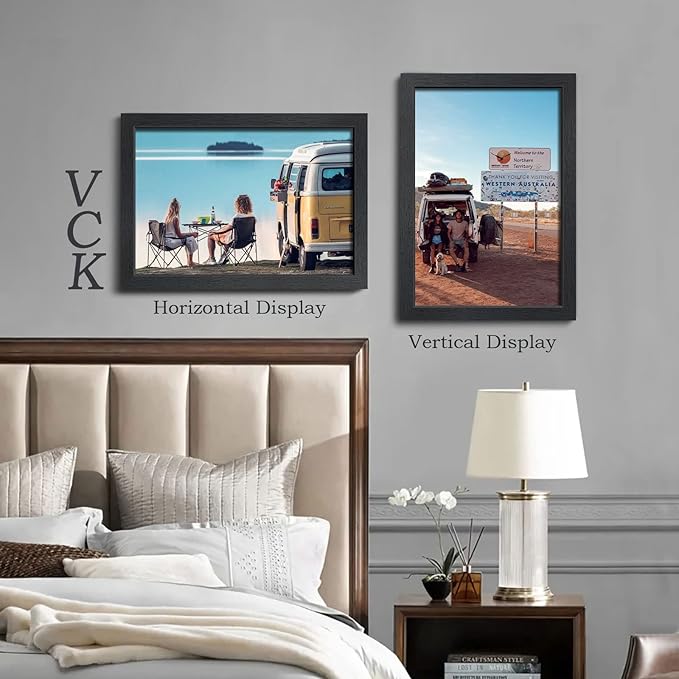 VCK 13x19 Picture Frame Set of 4 - Black, Gallery-Quality Wood Poster Frames, 1.1-Inch Wide Border, Polished Plexiglass, Vertical or Horizontal Wall Display for Photo/Art/Prints, Black