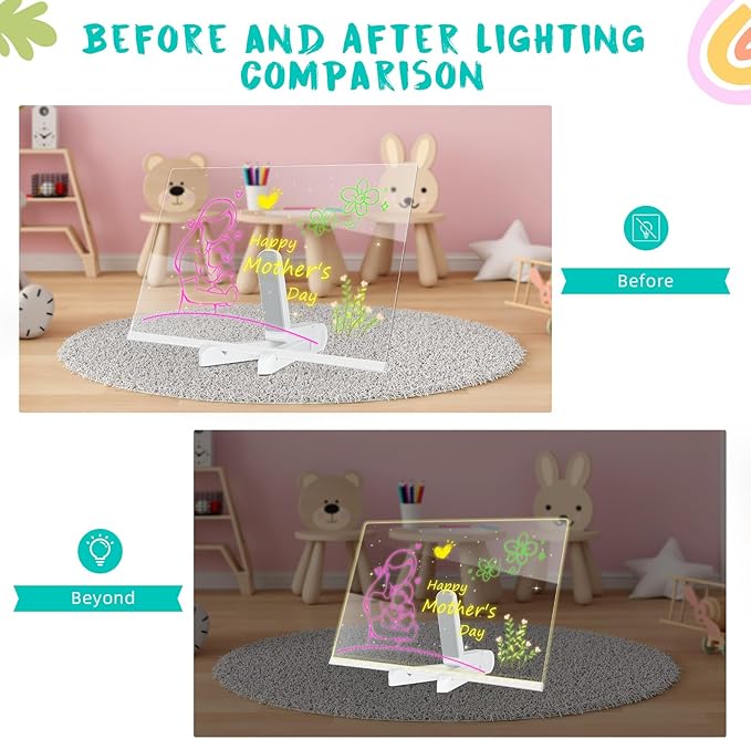 Acrylic Dry Erase Board with Light, 11.8 X 7.9” Clear Dry Erase Boardwith 7 Colors Pen Dry Erase Board to Do List Clear School Supplies for Kids