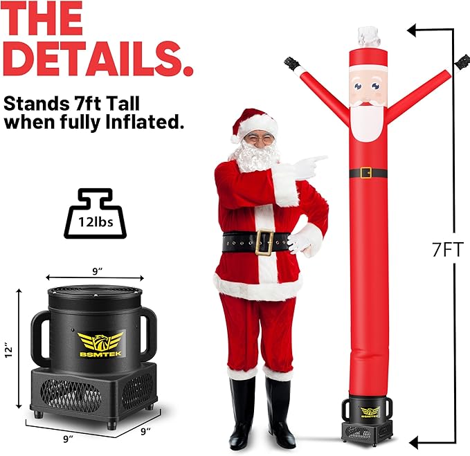 7FT Air Inflatable Waving Tube Man Set with Blower & Wheel, Air Puppet Dance Artist for Mall Opening, Amusement Park, Outdoor Decoration，Christmas