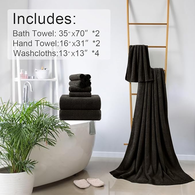 8-Piece Dark Coffee Bath Towels Set,2 Oversized Large Bath Towels Sheet,2 Hand Towels and 4 Washcloths - 600 GSM Soft Luxury Towel Set,Highly Absorbent Quick Dry Towel for Bathroom,Hotel and Spa