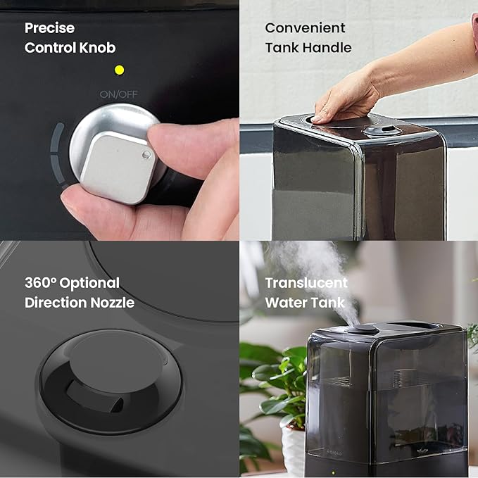 Humidifiers for Large Room Bedroom (6.5L), Cool Mist Ultrasonic Vaporizer for Home Whole House Babies, Customized Humidity, Night Light, Whisper-Quiet (Black)