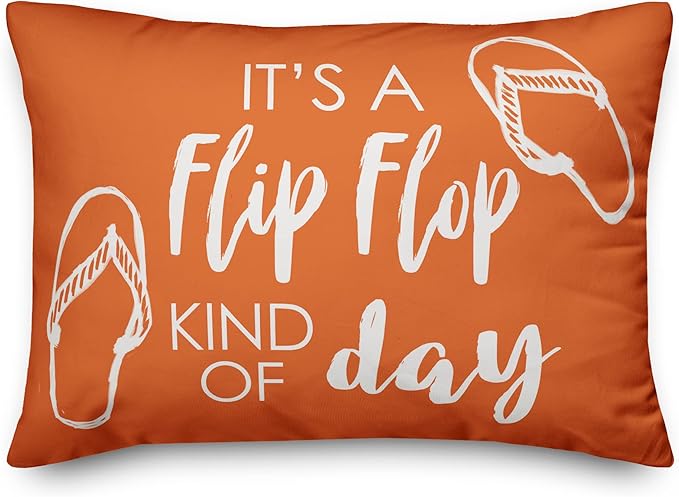 Flip Flop Kind of Day Indoor/Outdoor Pillow | Decorative Pillows for Living Room Couch Bed Sofa Patio, Fluffy Soft Cushion | Water Resistant Orange, 14x20