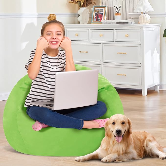 2FT Bean Bag Chair with Ultra Soft Velvet Cover Bean Bag Sofa with Memory Foam Bean Bag Chairs with Large Size Lazy Sofa for Dorm Office Living Room Bedroom Grass Green 2'