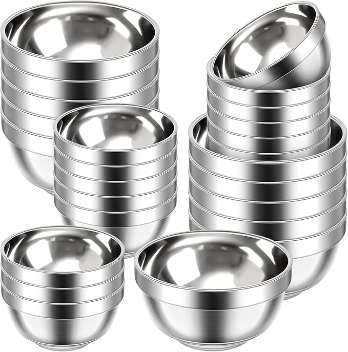 20 Pack 304 Stainless Steel Bowls Set 13oz 20oz Metal Double Walled Insulated Snack Mixing Lightweight Multipurpose Toddler Dinner Bowls for Ice Cream, Cereal, Snack