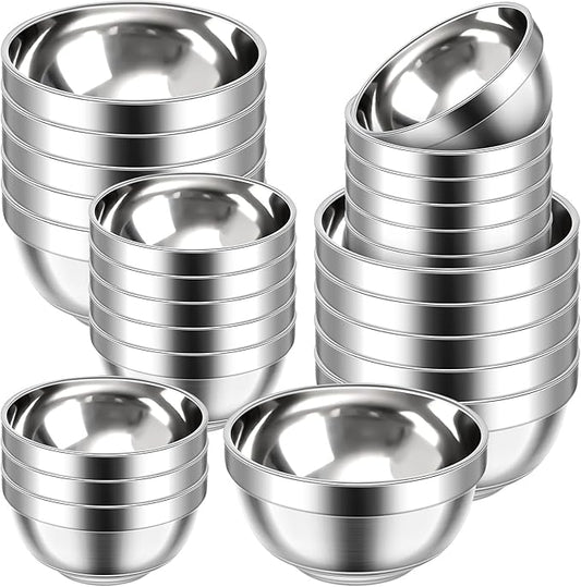 20 Pack 304 Stainless Steel Bowls Set 13oz 20oz Metal Double Walled Insulated Snack Mixing Lightweight Multipurpose Toddler Dinner Bowls for Ice Cream, Cereal, Snack