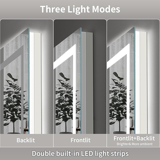 LED Mirror for Bathroom, 40x24 Inch Backlit + Front Lighted Bathroom Vanity Mirror with Lights for Wall, Double Light Strips, 3 Colors, Shatter-Proof, Anti-Fog and Brightness Memory