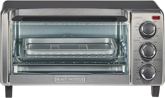 BLACK+DECKER 4-Slice Convection Oven, Stainless Steel, Curved Interior Fits a 9 inch Pizza, TO1313SBD