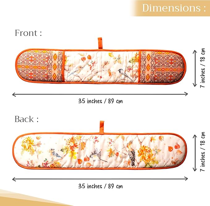 Maison d' Hermine Double Oven Mitt (7" x 35") 100% Cotton Heat Resistant BBQ Cooking Gloves with Loop for Thanksgiving Christmas Decorations Baking Cooking Barbeque Handling Hot Pan (Kelim - Prairie)