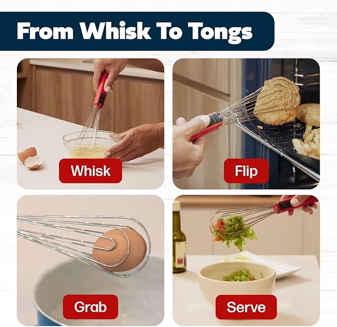 Tongs for Cooking Multipurpose 6-in-1, Kitchen Utensils, Whisks for Cooking, Egg Beater Mixer, Salad Tongs for Serving Grill Bbq Steel