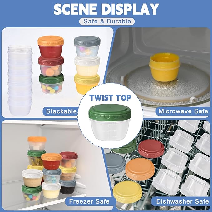 24pcs 2 oz Salad Dressing Container, Reusable Condiment Containers Sauce Cups with Leak-proof Lids, Small Plastic Food Storage Dip Containers for Lunches, Freezer, Microwave & Dishwasher Safe