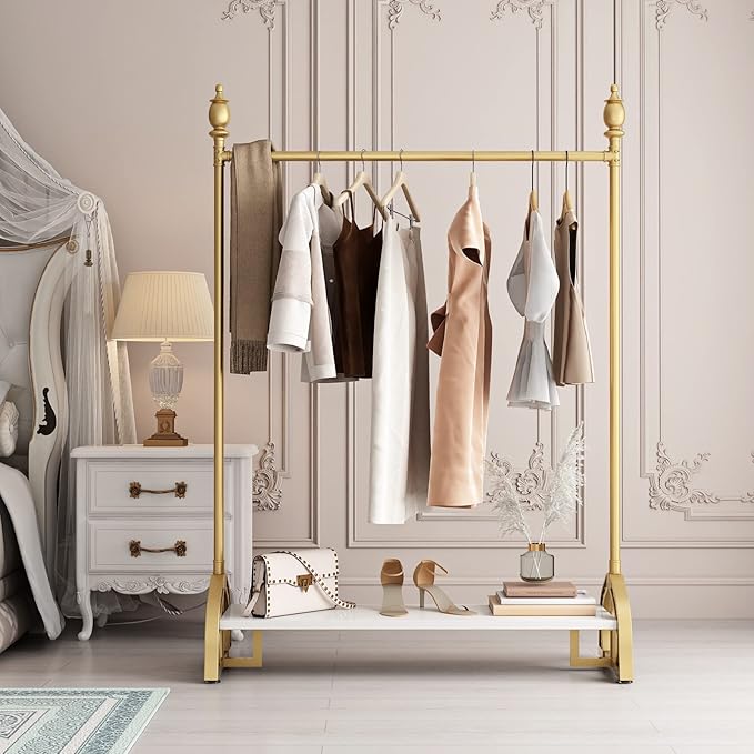 Gold Clothing Rack, Boutique Gold Clothes Racks with Shelf for Display, Heavy Duty Garment Rack for Retail Use (47.24L)