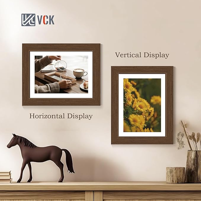 VCK 8.5x11 Picture Frame Set of 4 - Brown, Gallery-Quality Wood Poster Frames, 1.1-Inch Wide Border, Polished Plexiglass, Vertical or Horizontal Wall & Tabletop Display for Photo/Art/Prints, Brown
