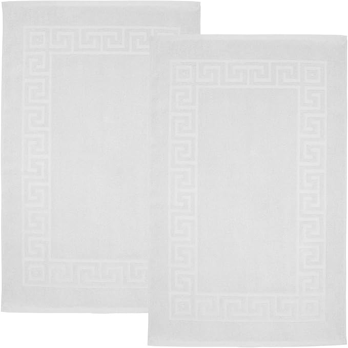 DAN RIVER Greek Bath Mat - White, 100% Ring Spun Cotton, Pack of 2, 20x32 inches, 800 GSM, Non-Slip, Absorbent, Quick Drying, Machine Washable Bathroom Floor Mats for Shower, Kitchen & Bath