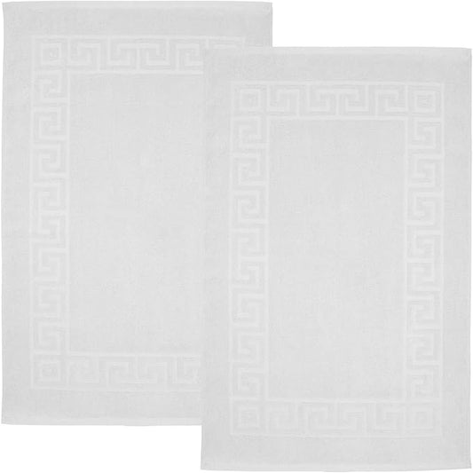 DAN RIVER Greek Bath Mat - White, 100% Ring Spun Cotton, Pack of 2, 20x32 inches, 800 GSM, Non-Slip, Absorbent, Quick Drying, Machine Washable Bathroom Floor Mats for Shower, Kitchen & Bath