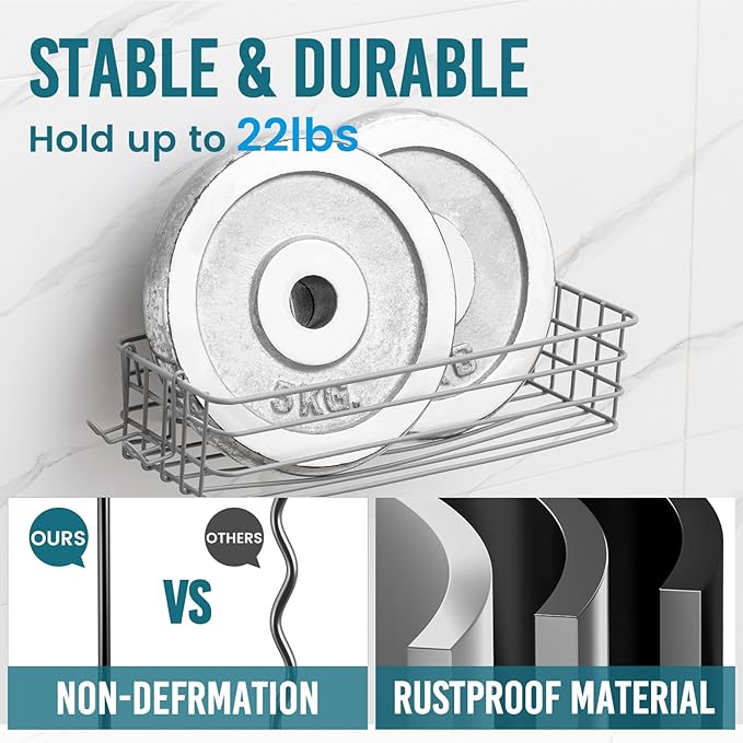 TAILI Shower Caddy Suction Cup 2 Pack with Hooks & Soap holder, Heavy Duty Shower Organizer for Bathroom, No Drilling Bathroom Organizer with Large Capacity, Metal Storage Basket-Grey