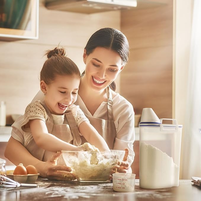 TBMax Rice Cereal Container Oatmeal Dispenser - 2 Pack Rice Storage Container with Measuring Cup + Easy Pouring Spout, Perfect for Flour Sugar Grain Nuts Kitchen Pantry Storage Organization