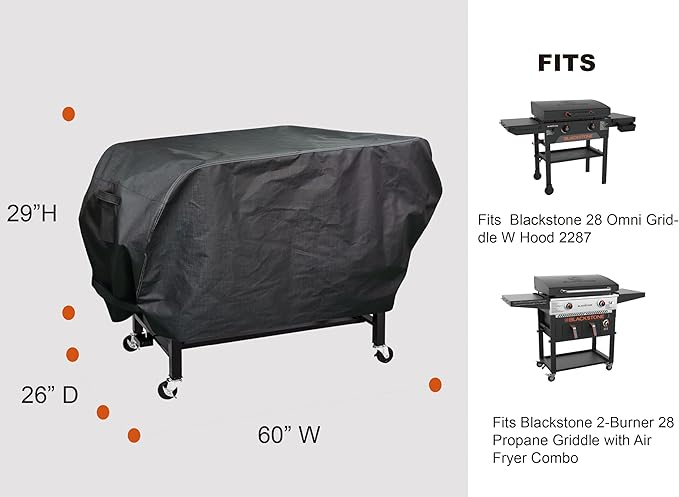 RPET Fabric Cover for Flat Griddle Cover, Black；Fit 28" griddles with Hood Similar Blackstone 5483