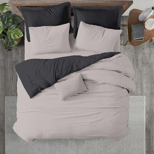 Kotton Culture 120"x98" 3 Pc Oversized King Duvet Cover Set 100% Egyptian Cotton - 600 TC Comforter Cover, Zipper Closure & Corner Ties - Fits Large King Inserts (Oversized King,Blended Grey)