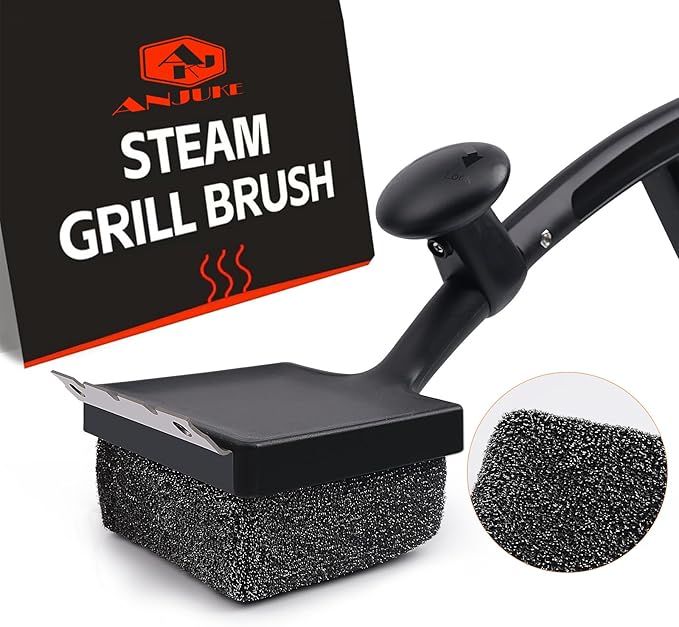 Grill Brush Bristle Free, 4 in 1 Grill Brush for Outdoor Grill with Replaceable Cleaning Head, Extra Long Safe Steam Grill Cleaner Brush with Scraper for Cast Iron, Stainless-Steel Grates