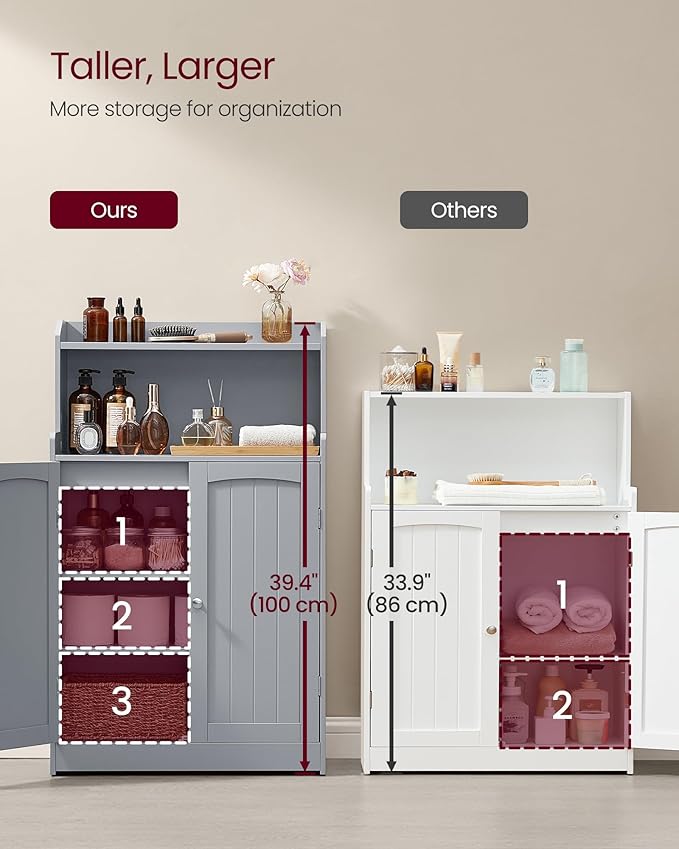 VASAGLE Bathroom Storage Cabinet, Bathroom Floor Cabinet with 2 Doors, 2 Adjustable Shelves, 11.8 x 23.6 x 39.4 Inches, Freestanding, for Dining Room, Kitchen, Living Room, Dove Gray UBBC770G02