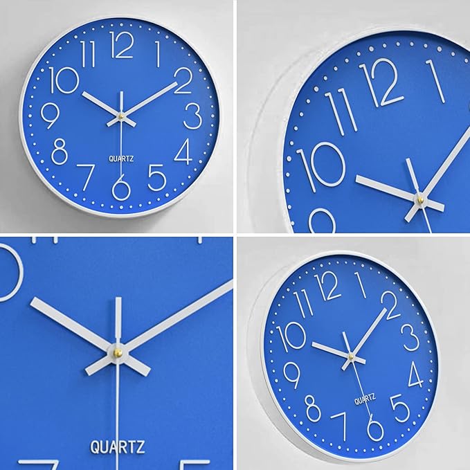 Large Digital Wall Clock 12 Inch Simple Silent Wall Clocks Decorative Clock for Bathroom, Living Room, Kitchen, Classroom, Office Easy to Read - Blue