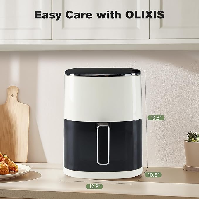 OLIXIS Air Fryer 6 Quart with Window Square Air Fryer 12-in-1 Air Fry, Roast, Reheat, Dehydrate, Bake, Steam, Fries, Custard, Chicken, Wings, Sea Food, Vegetabels,400F Beige