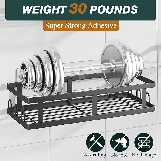 Shower Caddy Adhesive,No Drill Bathroom Organizer with Soap Holder,Large Capacity Rustproof Shelves for Inside Shower,Bathroom Organizers and Storage,Black