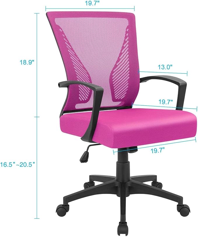 Furmax Office Chair Ergonomic Computer Desk Mesh Chair Mid Back Swivel Lumbar Support with Armrest (2, Pink)