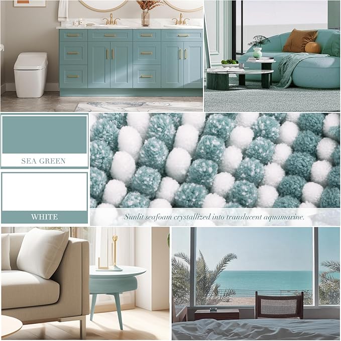 BSICPRO Bathroom Rugs and Mats Sets, 2 Piece Thick Absorbent Chenille Non Slip, Soft Shaggy Floor Mats, Machine Washable (Sea Green, 20" x 47" Plus 16" x 24")