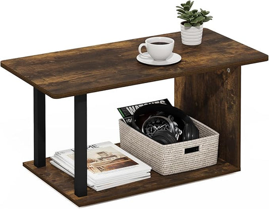 Furinno Basic Home Living Coffee Table, Amber Pine/Black