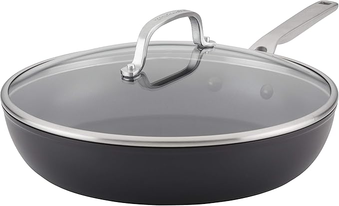 KitchenAid Hard Anodized Induction Nonstick Fry Pan/Skillet with Lid, 12.25 Inch, Matte Black