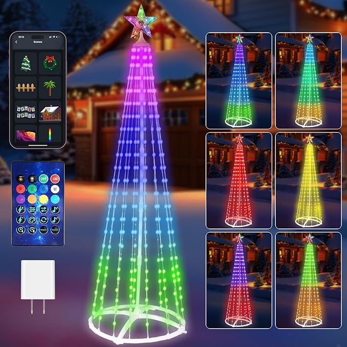 Smart Lighted Christmas Tree, 7FT 285 LED Christmas Cone Tree with App & USB Control, Color Changing Prelit Xmas Tree Timer Music Sync for Indoor Outdoor Decor