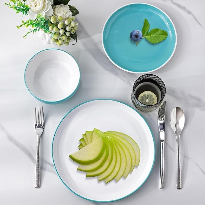 GBHOME 18 Pieces Ceramic Dinnerware Set, Modern White Dish Set for 6，Scratch Resistant Smooth Plates and Bowls Sets，Oven Safe，Microwave & Dishwasher