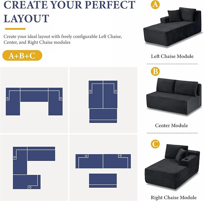 104''Sectional Cloud Couch with L Shaped Chaise,Modern Modular Sectional Sofa,Boneless Couch with Deep Seat,Comfy Couches for Living Room (Dark Grey, U Shaped)