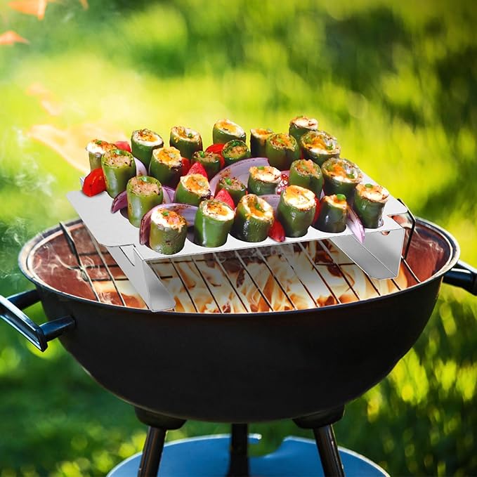 2Pcs Jalapeno Poppers Rack for Grill with Pepper Corer Tool, 18 Holes Poppin Popper holder jalapeños Vooker Pepper Grilling Rack, Stainless Steel Chili Roasting Rack BBQ Pepper Holder