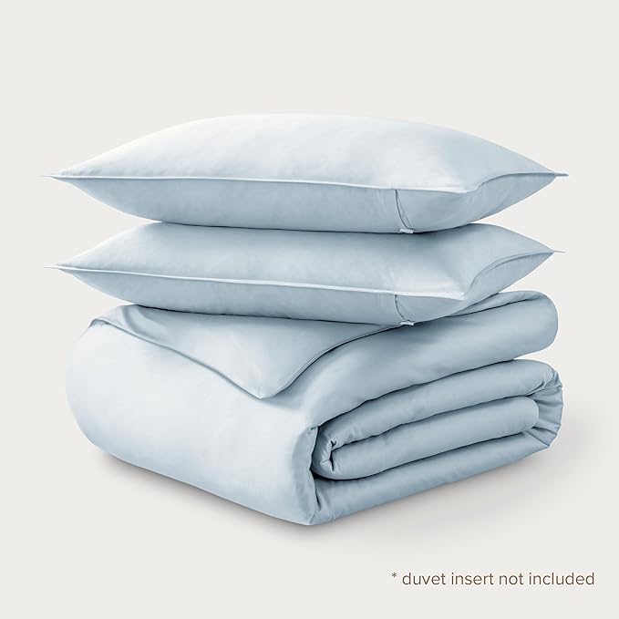 Bare Home 100% Organic Cotton Sateen Duvet Cover Set - Full/Queen Size - 400 Thread Count - Smooth Sateen Weave - Warm & Luxurious - Duvet Cover (Full/Queen, Winter Blue)