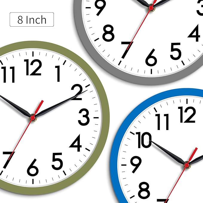 AKCISOT Wall Clock 8 Inch Silent Non-Ticking Modern Clocks Battery Operated - Analog Small Classic for Office, Home, Bathroom, Kitchen, Bedroom, School(Blue)