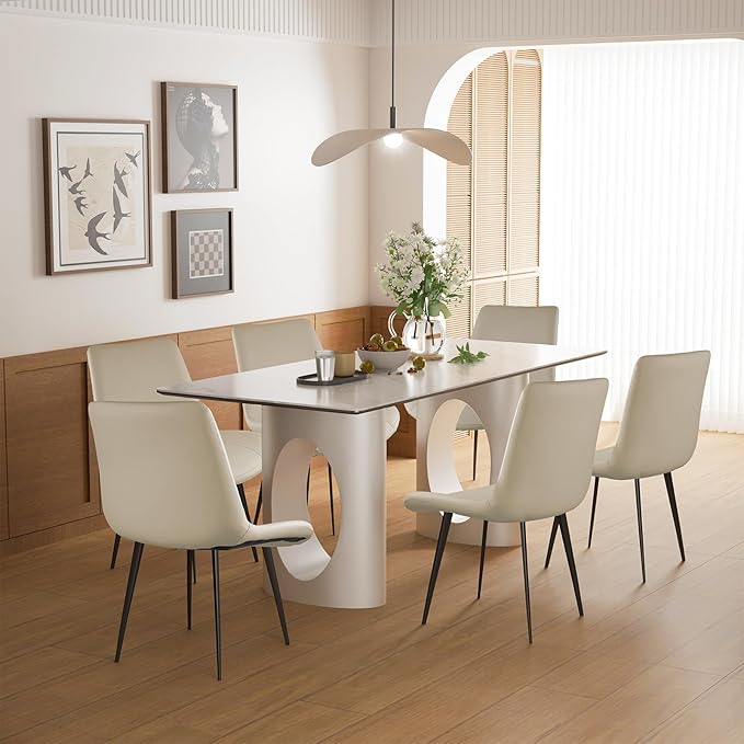 Dining Chairs, Modern PU Leather Dining Room Chair with Sturdy Metal Legs, Upholstered Seat Dinner Chairs Accent Side Chairs for Indoor Kitchen Living Room (Tan, Set of 8)