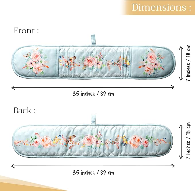 Maison d' Hermine Double Oven Mitts 100% Cotton 7"x35" Double Oven Mitt Heat Resistant BBQ Cooking Gloves with Loop, Baking, Grilling, Home, Kitchen, Handling Hot Pans Spring Summer (Ibiza)