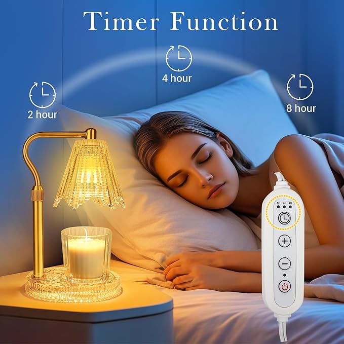 Crystal Candle Warmer Lamp with Timer, Adjustable Height Glass Candle Light, Vintage Electric Wax Melt Warmer with Dimmer, Home Fragrance Décor and House Warming Birthday Gifts for Women Mom