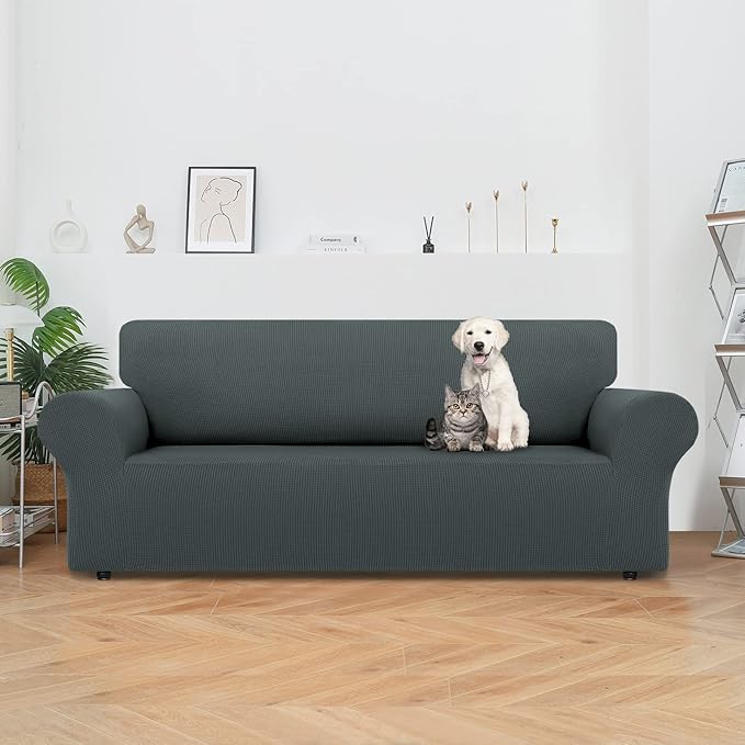 LURKA Stretch Oversized Sofa Slipcovers 1 Piece Couch Covers for 3 Cushion Couch Sofa Furniture Protector Full Sofa Covers with Elastic Bottom for Kids and Pet (X-Large, Grey)