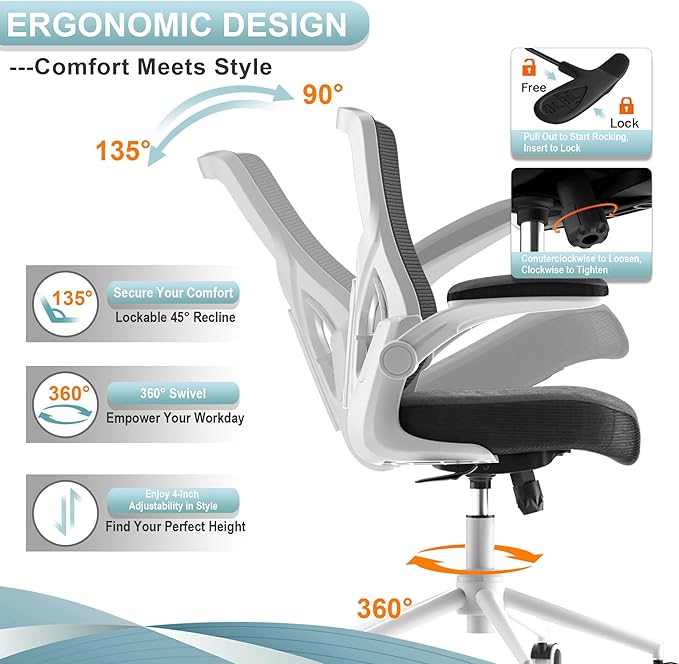 Office Chair, High Back Desk Chair Adjustable Height and Ergonomic Design Home Office Computer Chair Executive Lumbar Support Padded Flip-up Armrest Swivel Task Chair