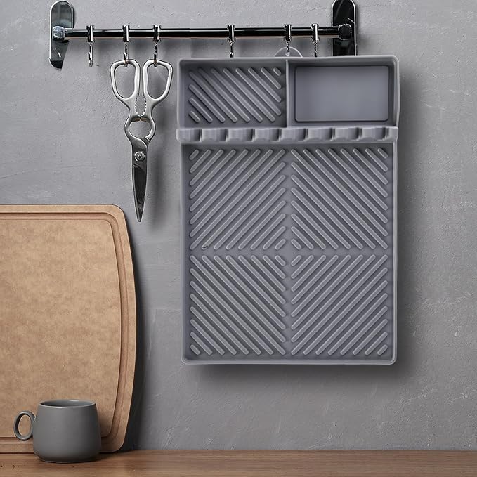 Griddle Mat Barbeque Grill Accessories Tools for Blackstone, Side Shelf Mat Grill Pad for Outdoor Grill Kitchen Counter Spatula Silicone Mat with Drip Pad for Kitchen, Cooking, Countertop (Grey)