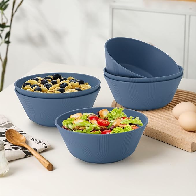 Homienly Wheat Straw Bowls - 36 Oz Soup Bowl Set 6 Unbreakable Dinnerware, Microwave and Dishwasher Safe Bowls, Alternative to Plastic Bowl Reusable, Bowls for Kitchen, Soup, Dinner, Pho(Navy Blue)