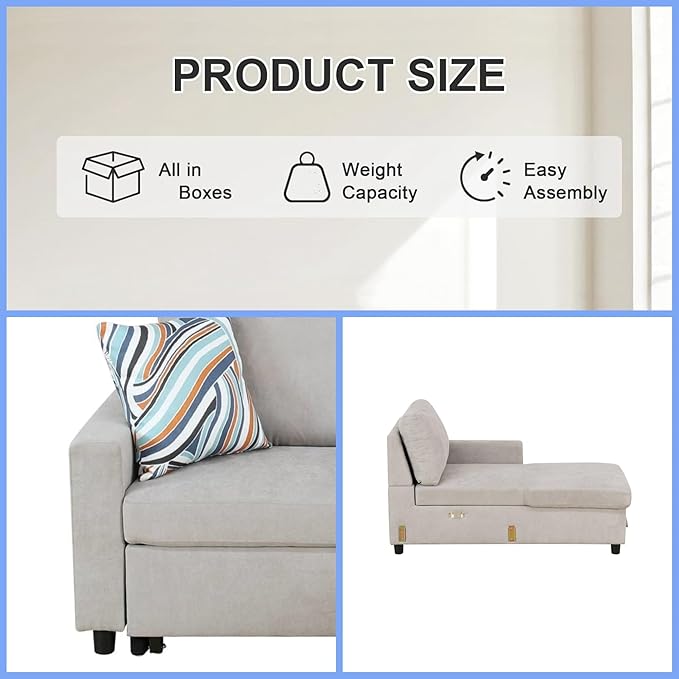 FONTOI Sofa Bed Pull Out Couch, Convertible L Shaped Sleeper Sofa with Storage Chaise, Modern Lounge Small Sectional Couches for Living Room Small Spaces, Grey
