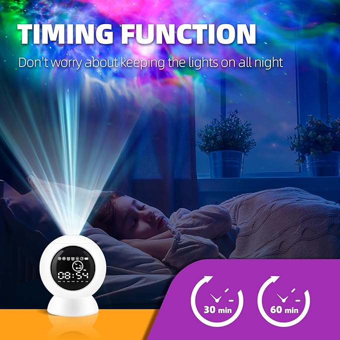 LitEnergy Alarm Clock Star Projector for Kids Bedroom, Bluetooth Speaker and White Noise Galaxy Lamp, Starry Night Light with Timer and Remote Control for Room Decor, Home Theater, Ceiling