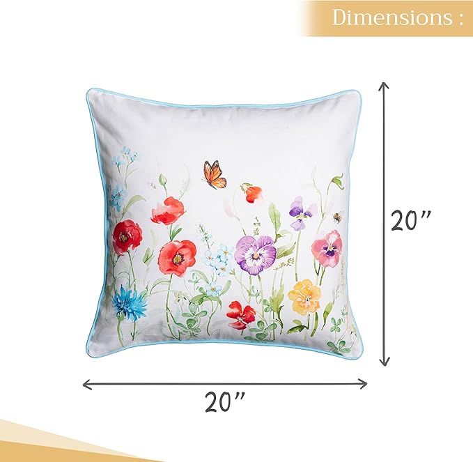 Maison d' Hermine Decorative Cushion Cover 100% Cotton 20"x20" Throw Couch Cover Washable Square Pillowcases with Invisible Zipper for Sofa, Couch, Bedroom, Summer Whisper