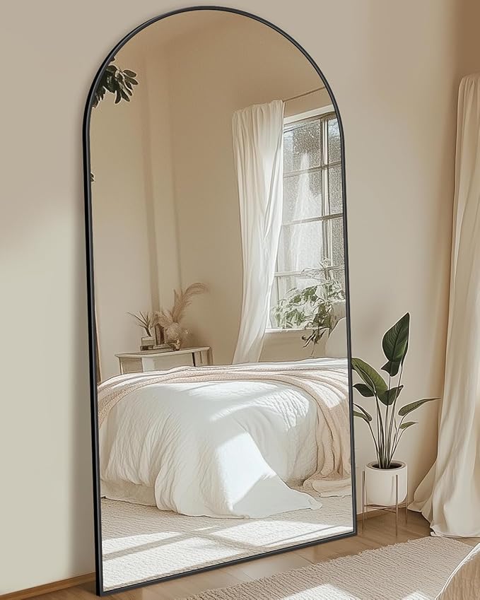 Full Length Mirror with Stand, 78"x38" Arched Full Body Mirror, Large Stand Up Mirrors, Aluminum Frame Floor Standing Mirrors, Freestanding Hanging Leaning Mounted for Bedroom Living Room,Black