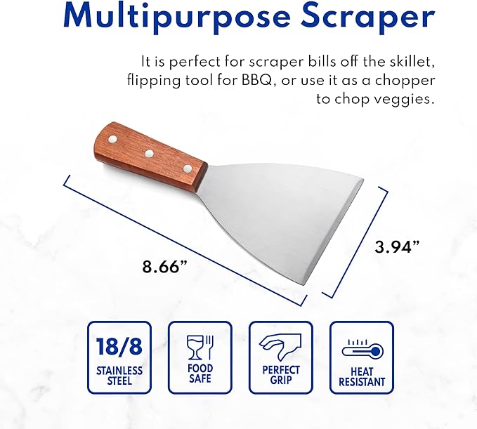 New Star Foodservice 38309 Wood Handle Slant Edge Grill Scrapers, 4 by 8.5-Inch